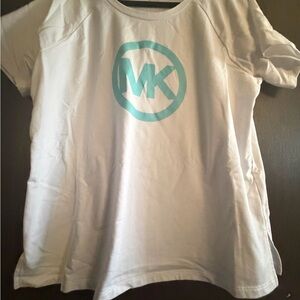 Michael Kors ladies White Tee with Turquoise Logo